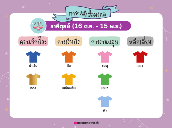 สีเสื้อมงคล ราศีตุลย์