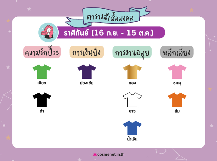 สีเสื้อมงคล ราศีกันย์