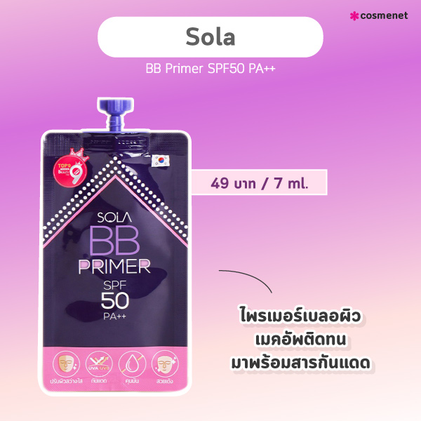 ไพรเมอร์เซเว่น Sola BB Primer SPF50 PA++