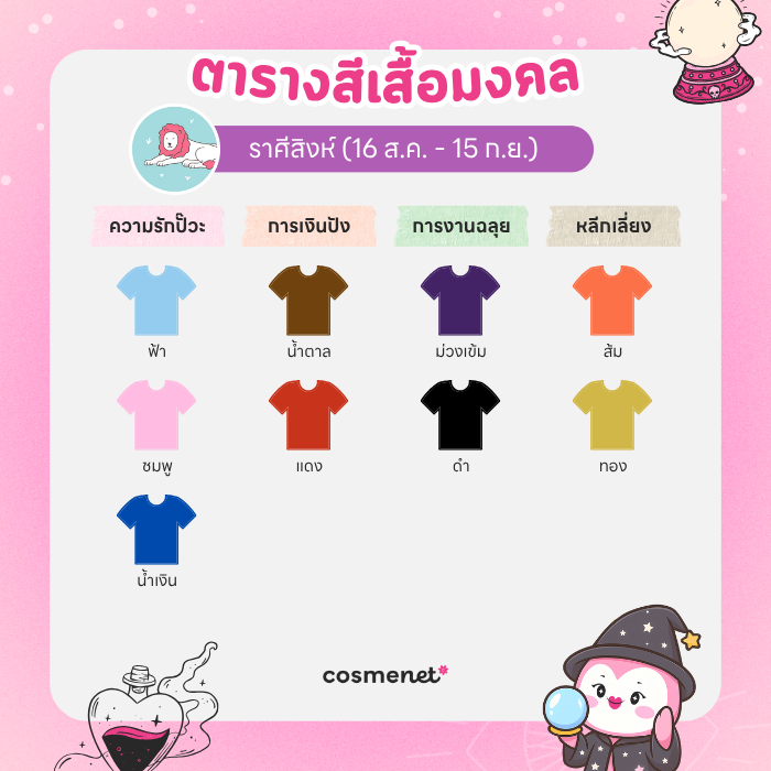 สีเสื้อมงคล ราศีสิงห์