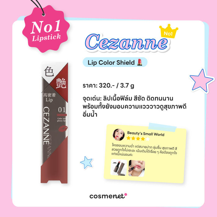 No.1 ลิปสติกจากรีวิวผู้ใช้จริง Cezanne