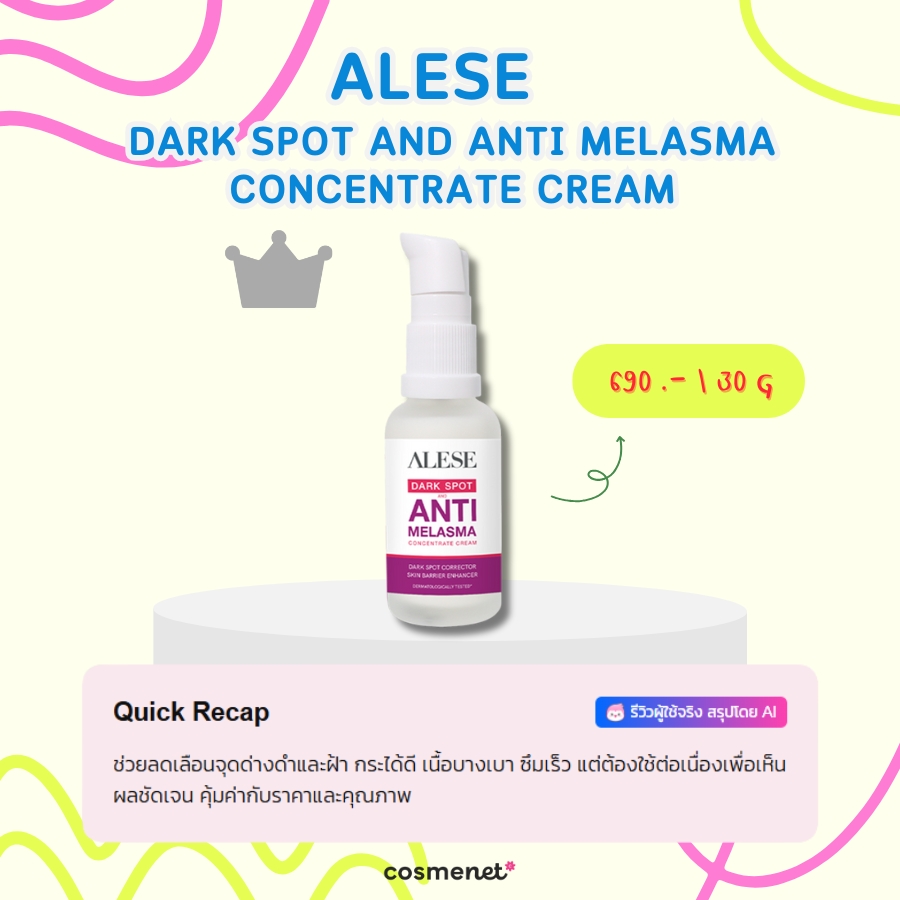 รีวิวครีมทาฝ้า ALESE 