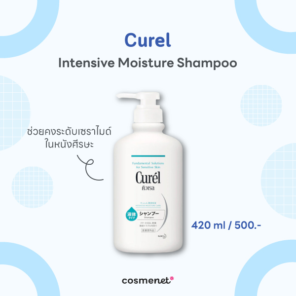 12 แชมพูสูตรอ่อนโยน หนังศีรษะบอบบางใช้ได้ ไร้ซิลิโคน บำรุงเส้นผม Curel Intensive Moisture Shampoo