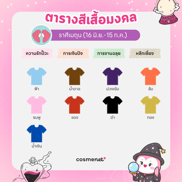 สีเสื้อมงคล ราศีเมถุน