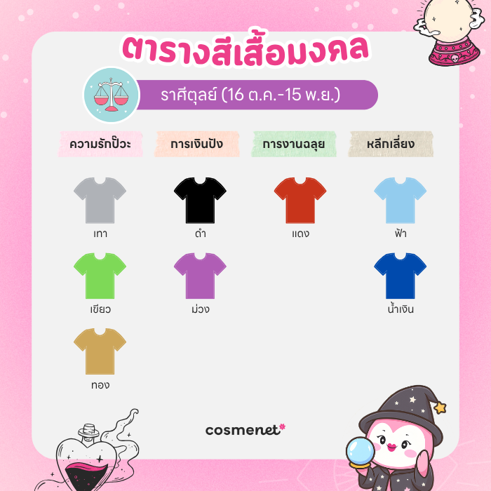 สีเสื้อมงคล ราศีตุลย์