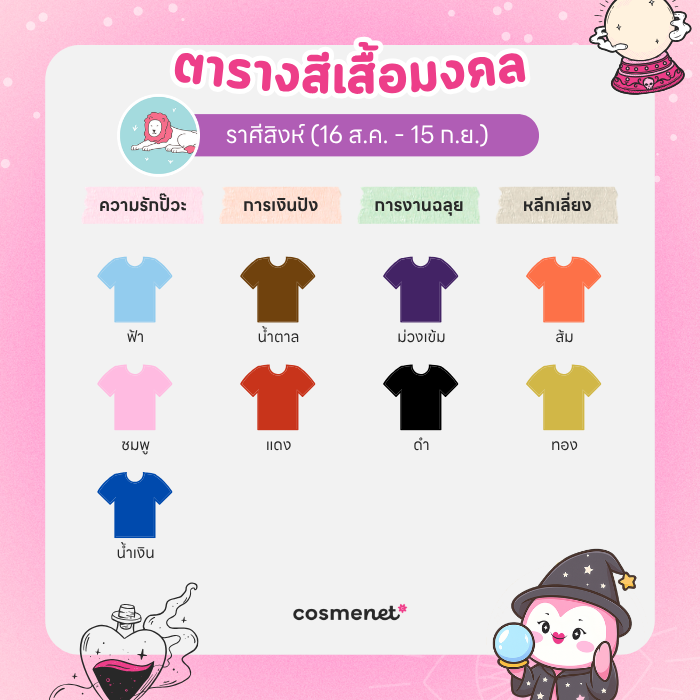 สีเสื้อมงคล ราศีสิงห์