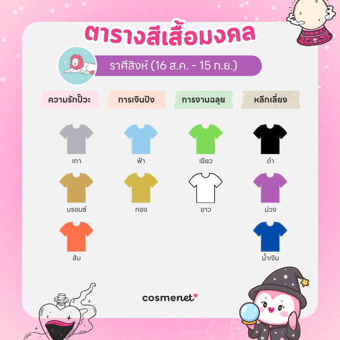สีเสื้อมงคล ราศีสิงห์