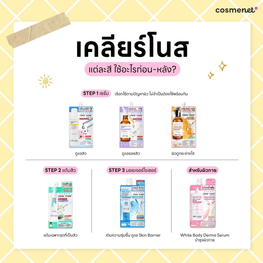 เคลียร์โนสแต่ละสี ใช้อะไรก่อน-หลัง เคลียร์โนสแต่ละสี ใช้อะไรก่อน-หลัง