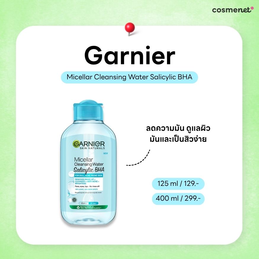 GARNIER Skin Naturals Micellar Cleansing Water Salicylic BHA (คลีนซิ่งการ์นิเย่สีฟ้า)