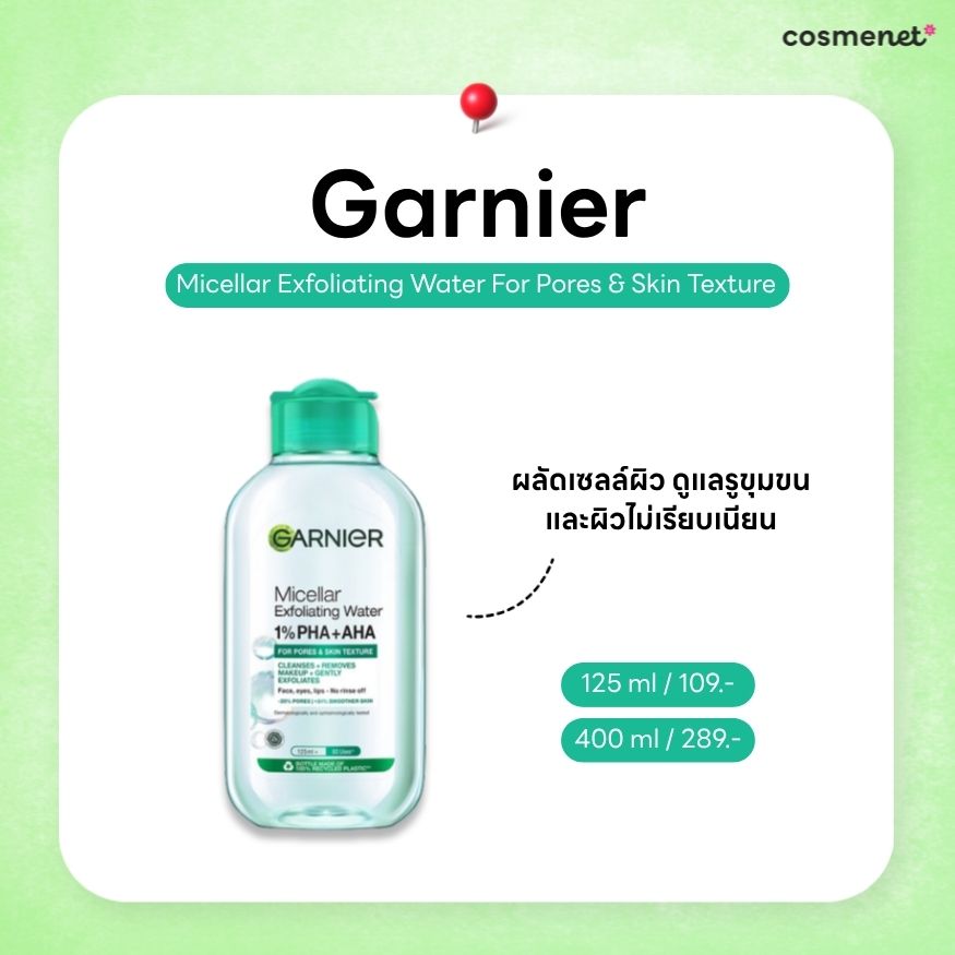 Garnier Micellar Exfoliating Water For Pores & Skin Texture (คลีนซิ่งการ์นิเย่สีเขียว)