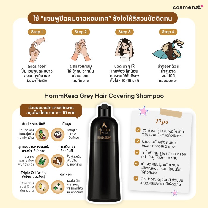 วิธีใช้แชมพูปิดผมขาวหอมเกศ