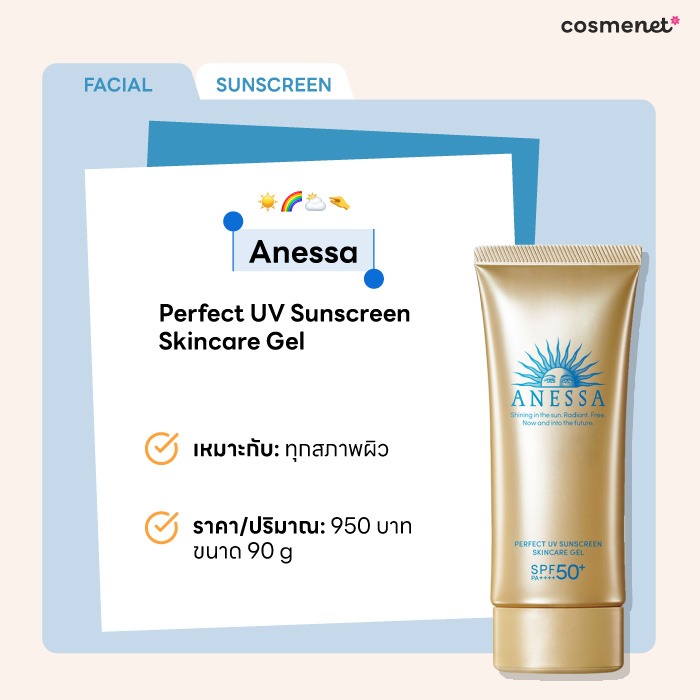 รีวิวครีมกันแดดหน้าไม่มัน Anessa Perfect UV Sunscreen Skincare Gel