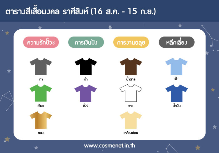 สีเสื้อมงคลราศีสิงห์