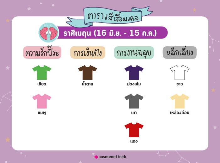 สีเสื้อมงคลราศีเมถุน