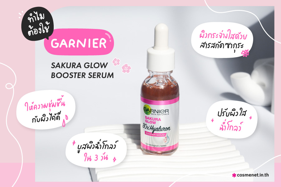 รีวิว เซรั่มผิวใส Garnier Sakura Glow 30x Hyarulon Booster Serum