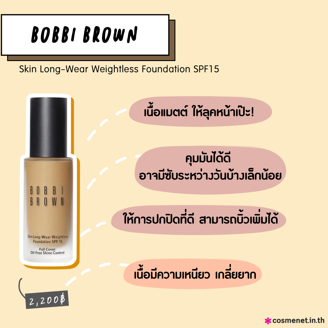 รีวิวรองพื้นคุมมัน Bobbi Brown Long Wear Weightless 