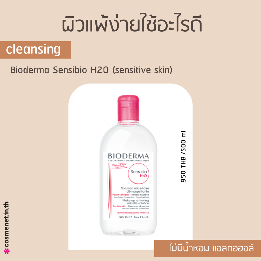 ผิวแพ้ง่ายใช้อะไรดี คลีนซิ่ง Bioderma Sensibio H2O (sensitive skin)